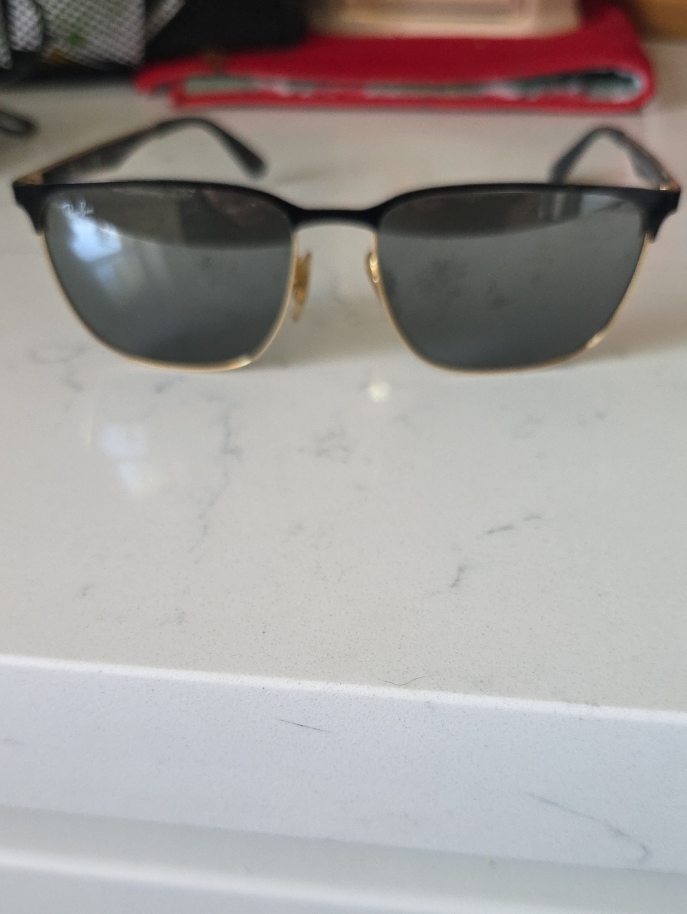 Ray-Ban Half-Rim Sunglasses in Black & Gold with Dark Lenses